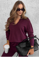 Dzianinowy Compleu Pulover z kołnierzem i Pantaloni wide leg Warm Dreams mov afină