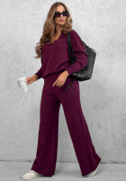 Dzianinowy Compleu Pulover z kołnierzem i Pantaloni wide leg Warm Dreams mov afină