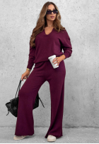 Dzianinowy Compleu Pulover z kołnierzem i Pantaloni wide leg Warm Dreams mov afină