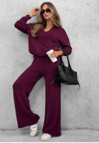 Dzianinowy Compleu Pulover z kołnierzem i Pantaloni wide leg Warm Dreams mov afină