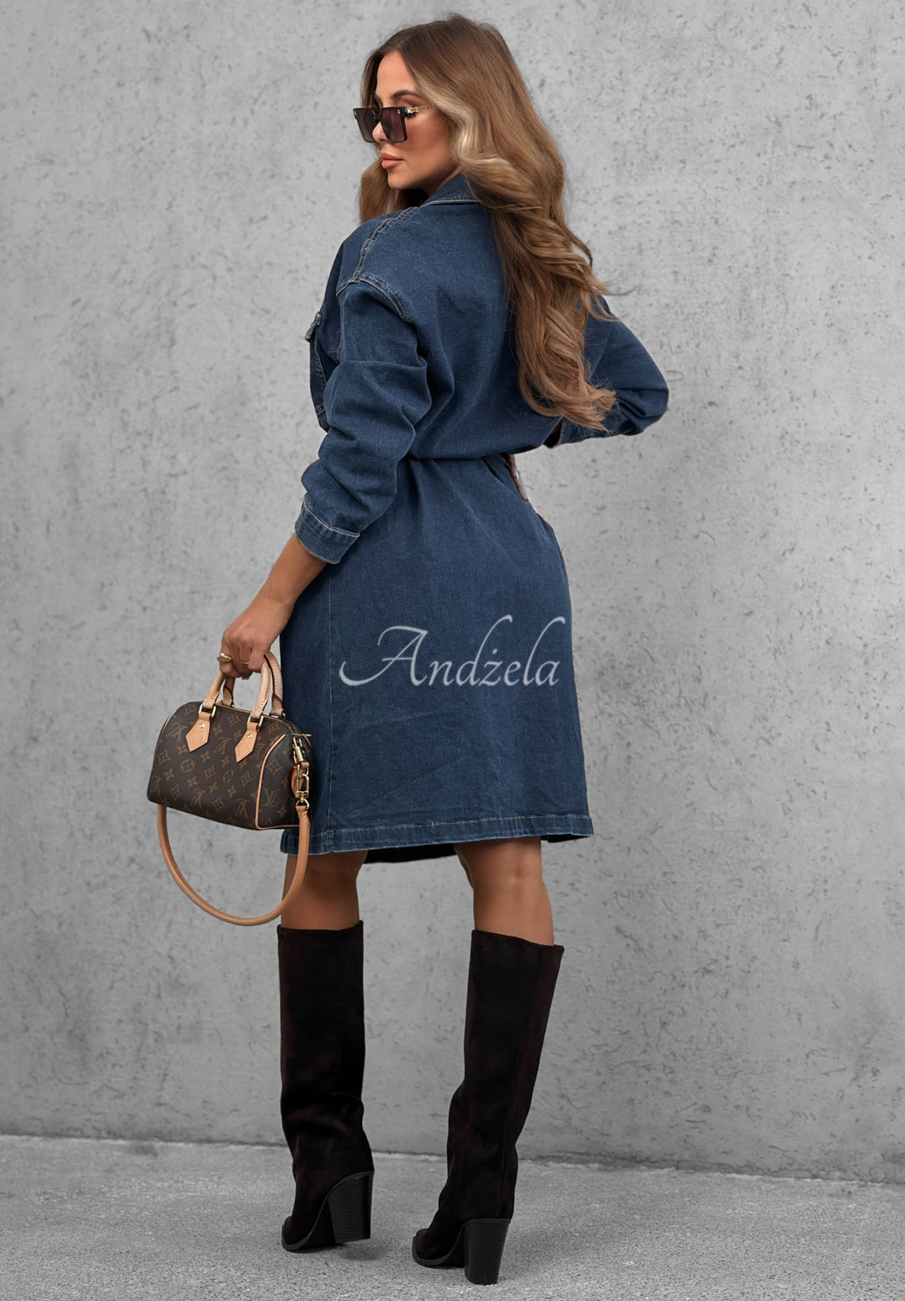 Rochie midi din denim cu curea Indigo Grace