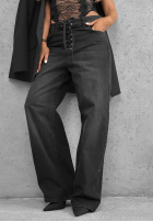 Pantaloni din denim baggy ze sznurowaniem Pretty Savage gri