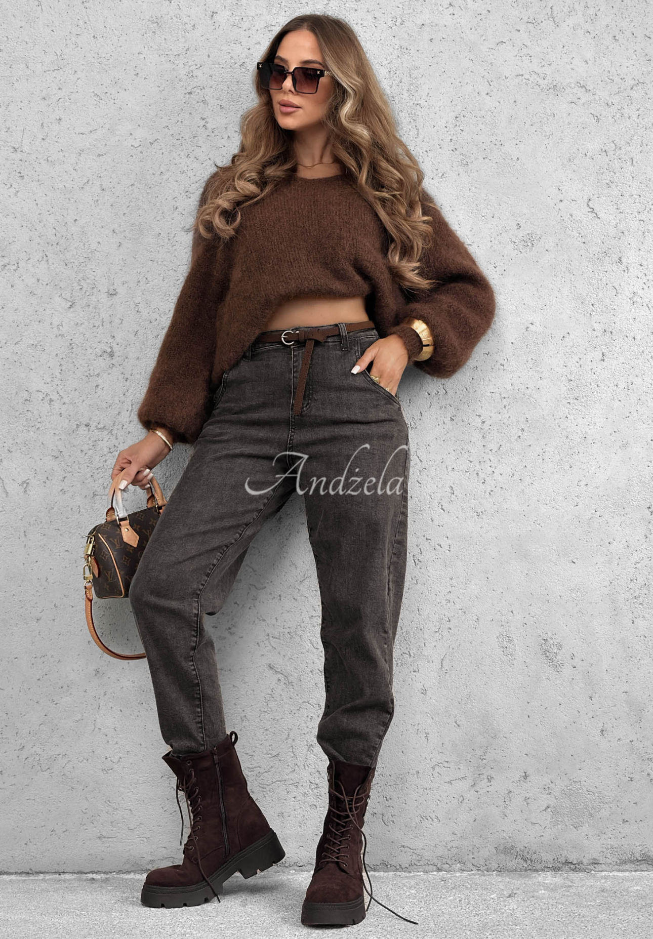 Blugi mom fit cu curea Running Late