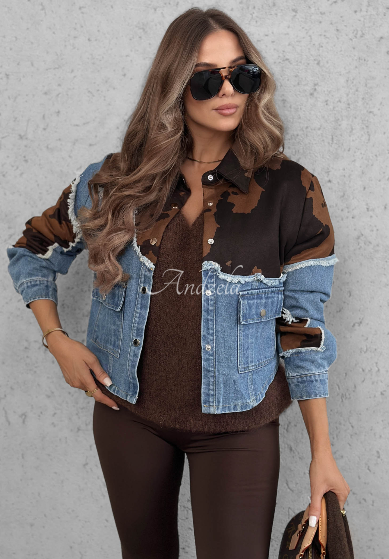 Geacă din denim cu accente din piele întoarsă Denim Cowgirl