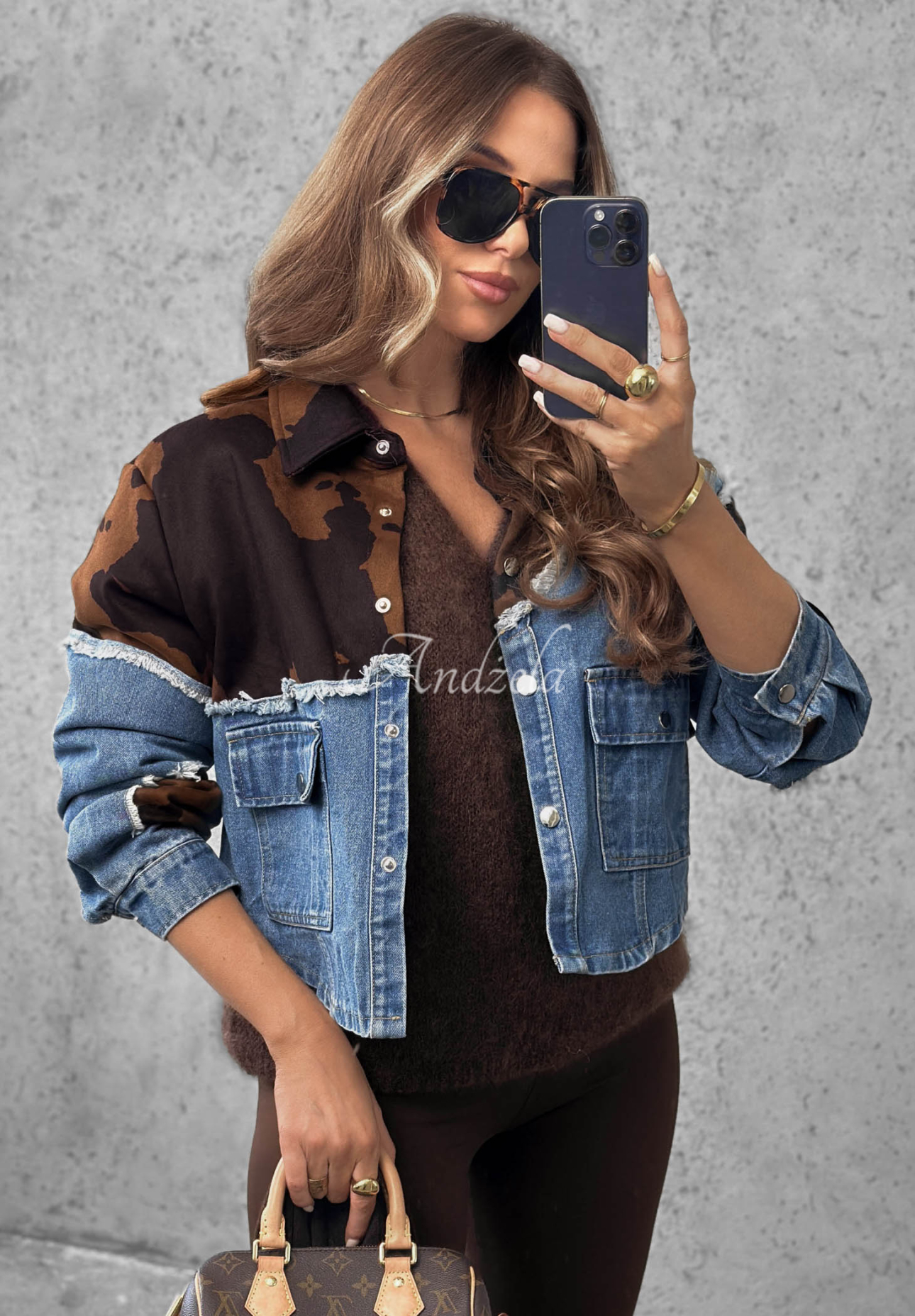 Geacă din denim cu accente din piele întoarsă Denim Cowgirl