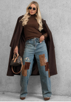 Pantaloni din denim mom fit z naszywkami Fall Mood albastre