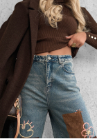 Pantaloni din denim mom fit z naszywkami Fall Mood albastre