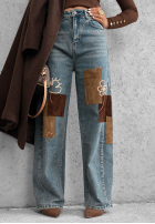 Pantaloni din denim mom fit z naszywkami Fall Mood albastre