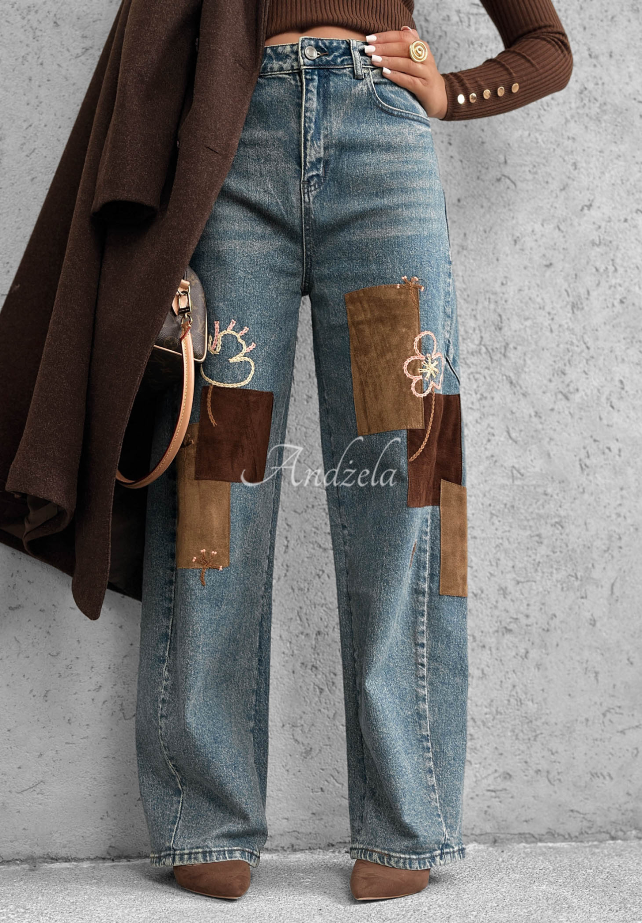 Blugi wide leg cu aplicații Fall Mood