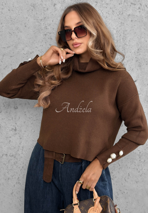 Pulover din v&acirc;scoză cu guler &icirc;nalt și nasturi decorativi The Everyday