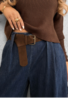 Pantaloni din denim wide leg z paskiem Amber Chapter albastre