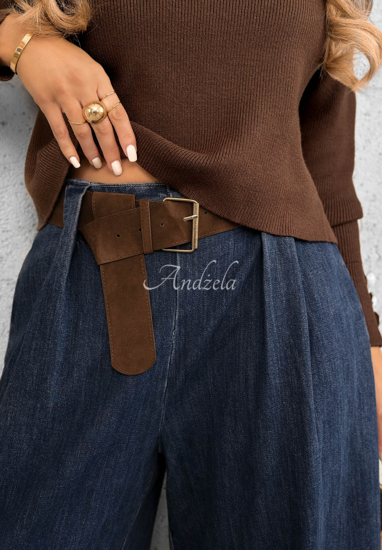 Blugi wide leg cu curea Amber Chapter