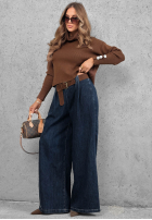 Pantaloni din denim wide leg z paskiem Amber Chapter albastre