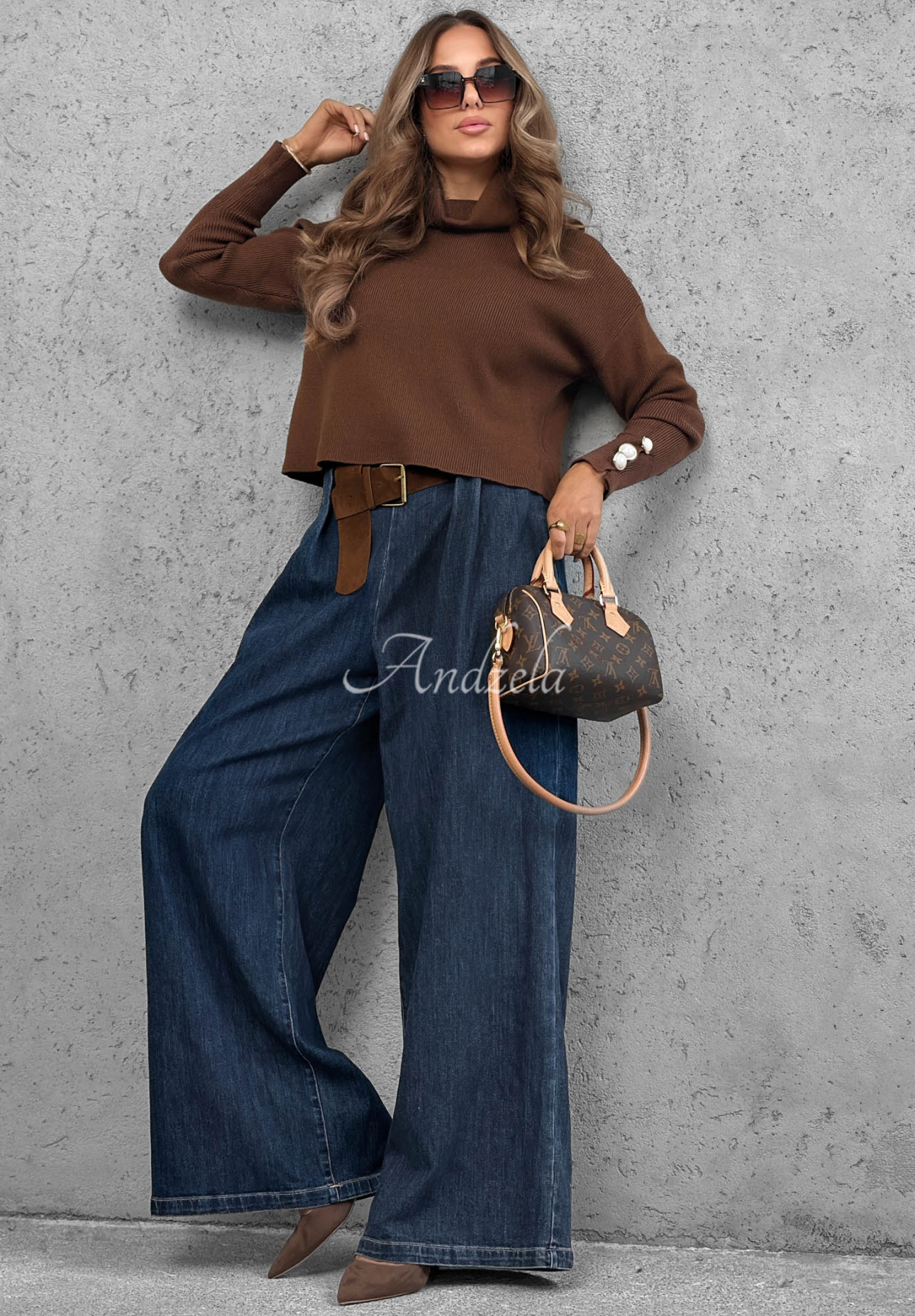 Blugi wide leg cu curea Amber Chapter