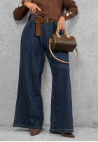 Pantaloni din denim wide leg z paskiem Amber Chapter albastre