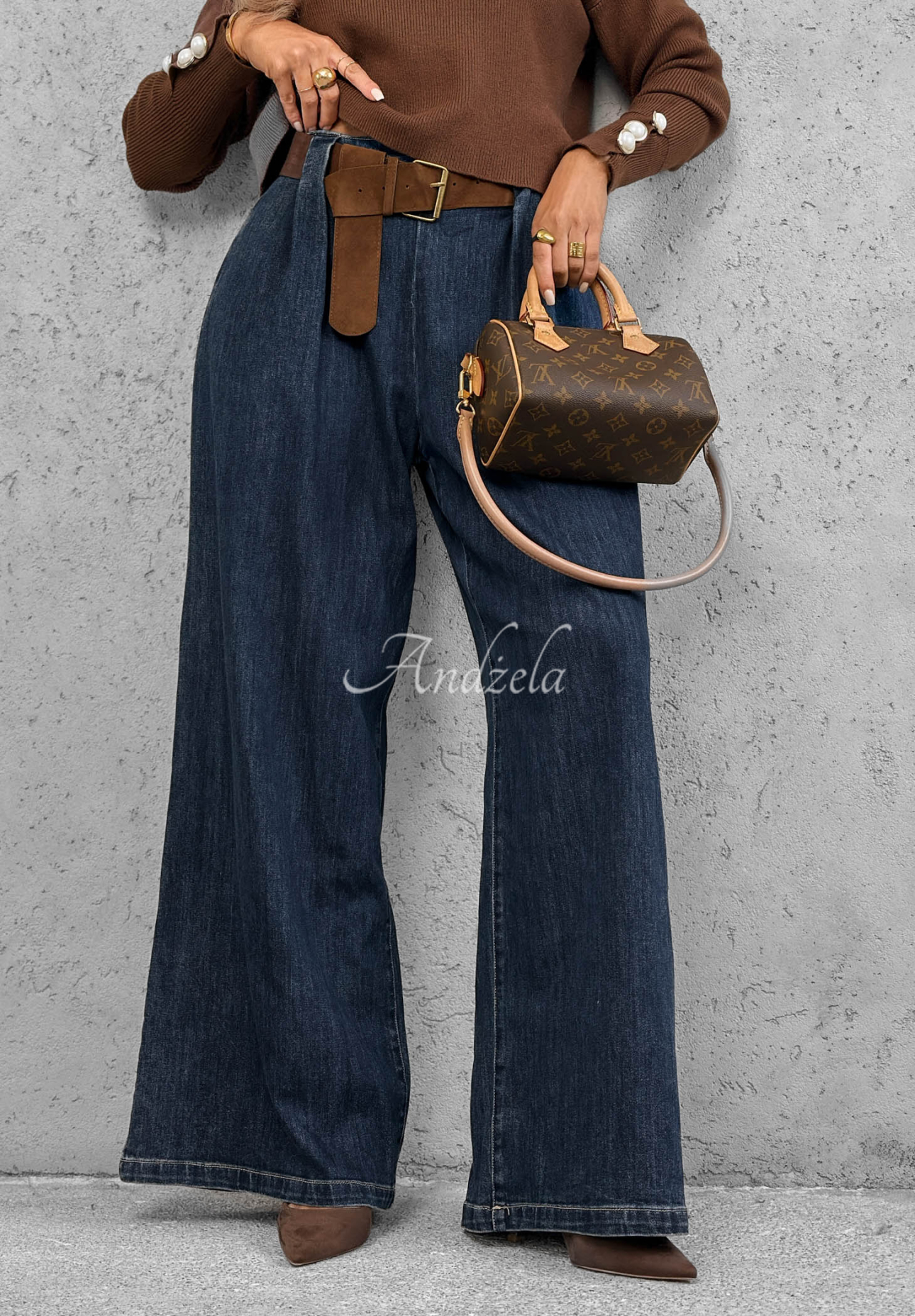 Blugi wide leg cu curea Amber Chapter
