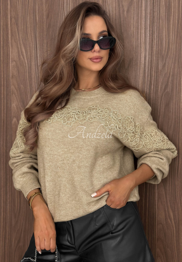 Pulover moale cu broderie decorativă și l&acirc;nă October Days