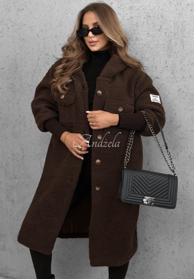 Pardesiu lung din imitație de l&acirc;nă de miel cu glugă Aspen Babe