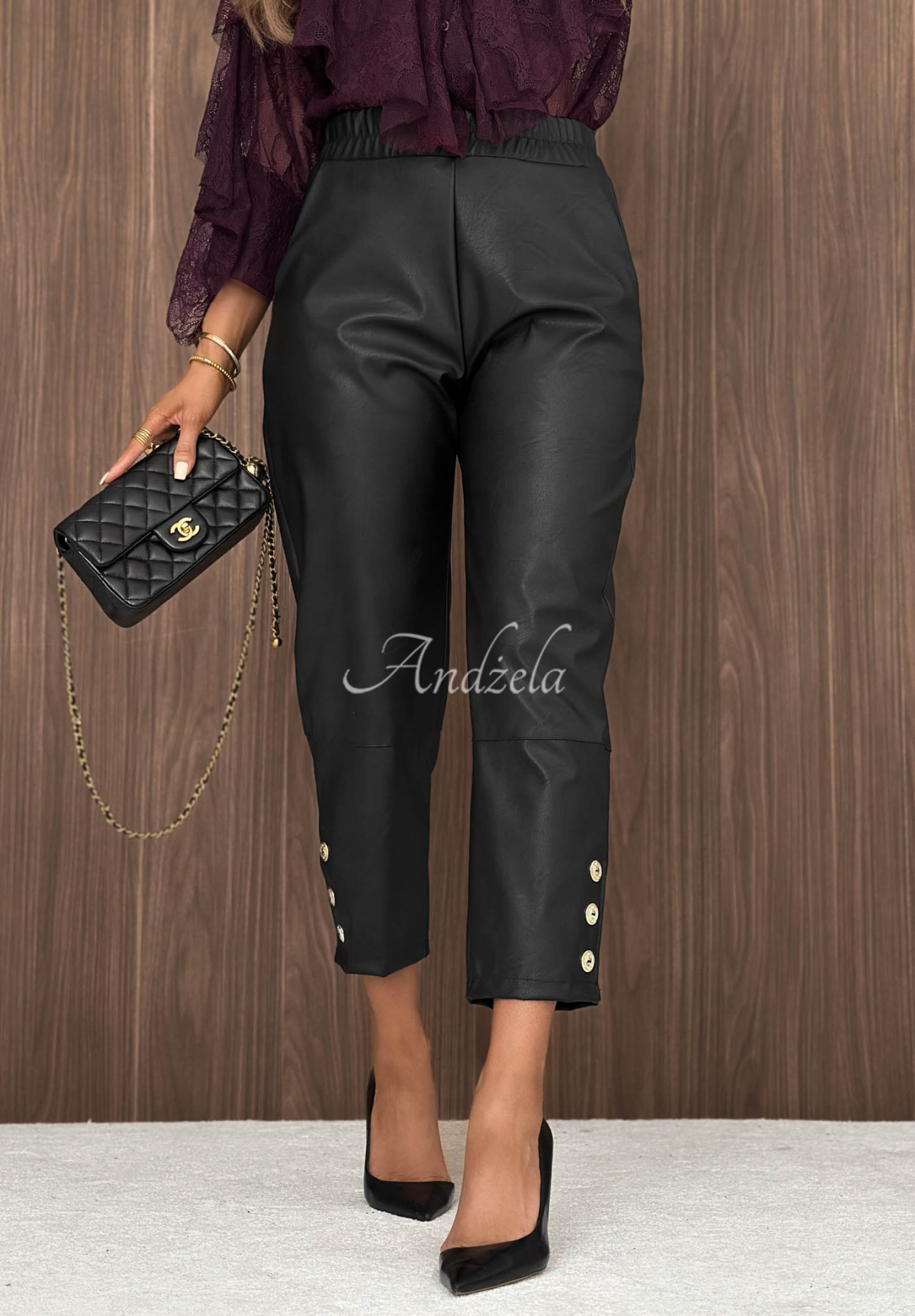 Pantaloni din piele cu nasturi Private Meeting