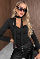 Gorsetowa Bluză longsleeve z chokerem Sweet Sinner ciocolatie