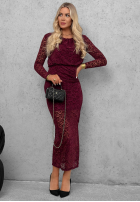 Koronkowa Rochie maxi z marszczeniami Lace Affair negru