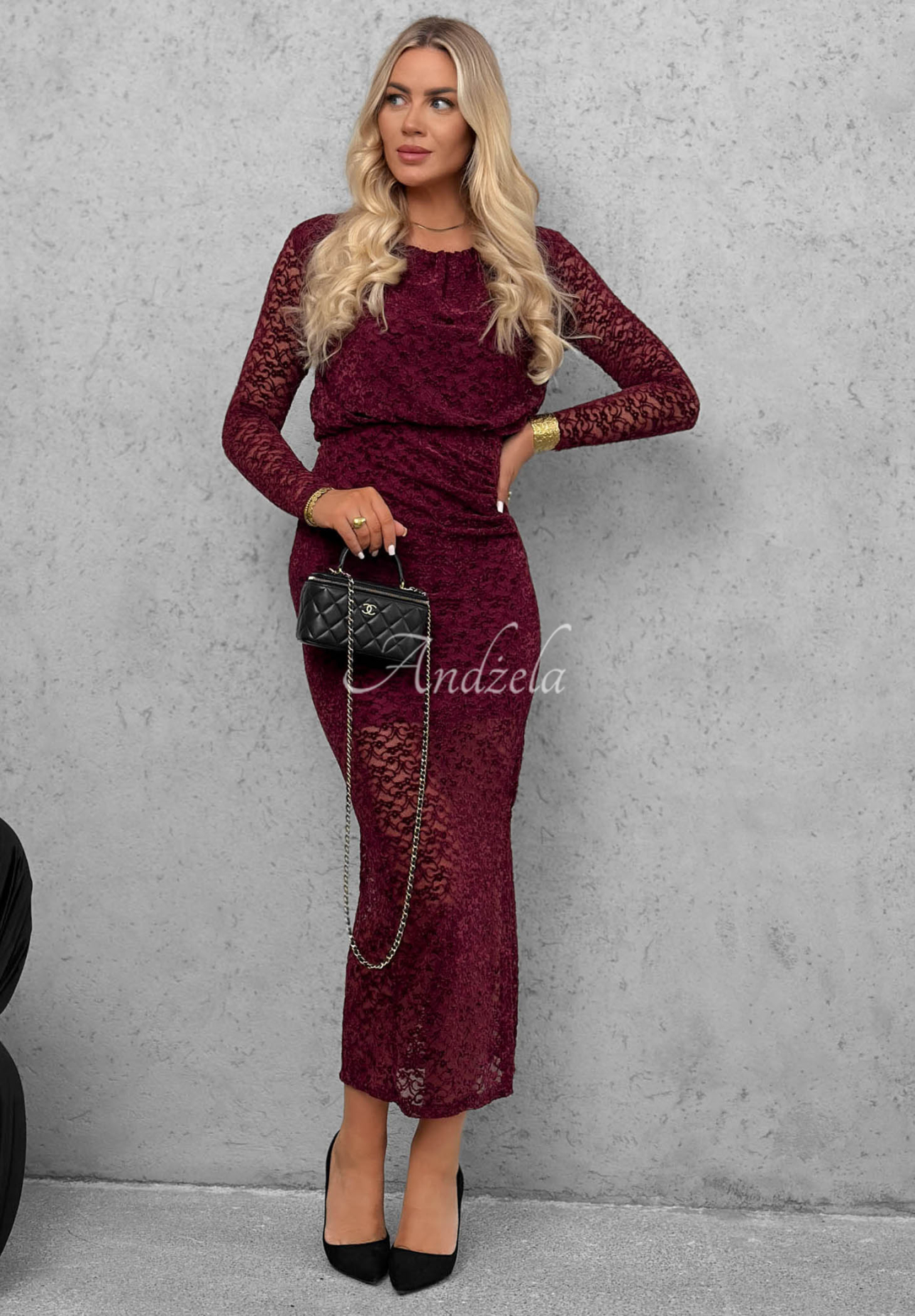 Rochie maxi din dantelă cu pliuri Lace Affair