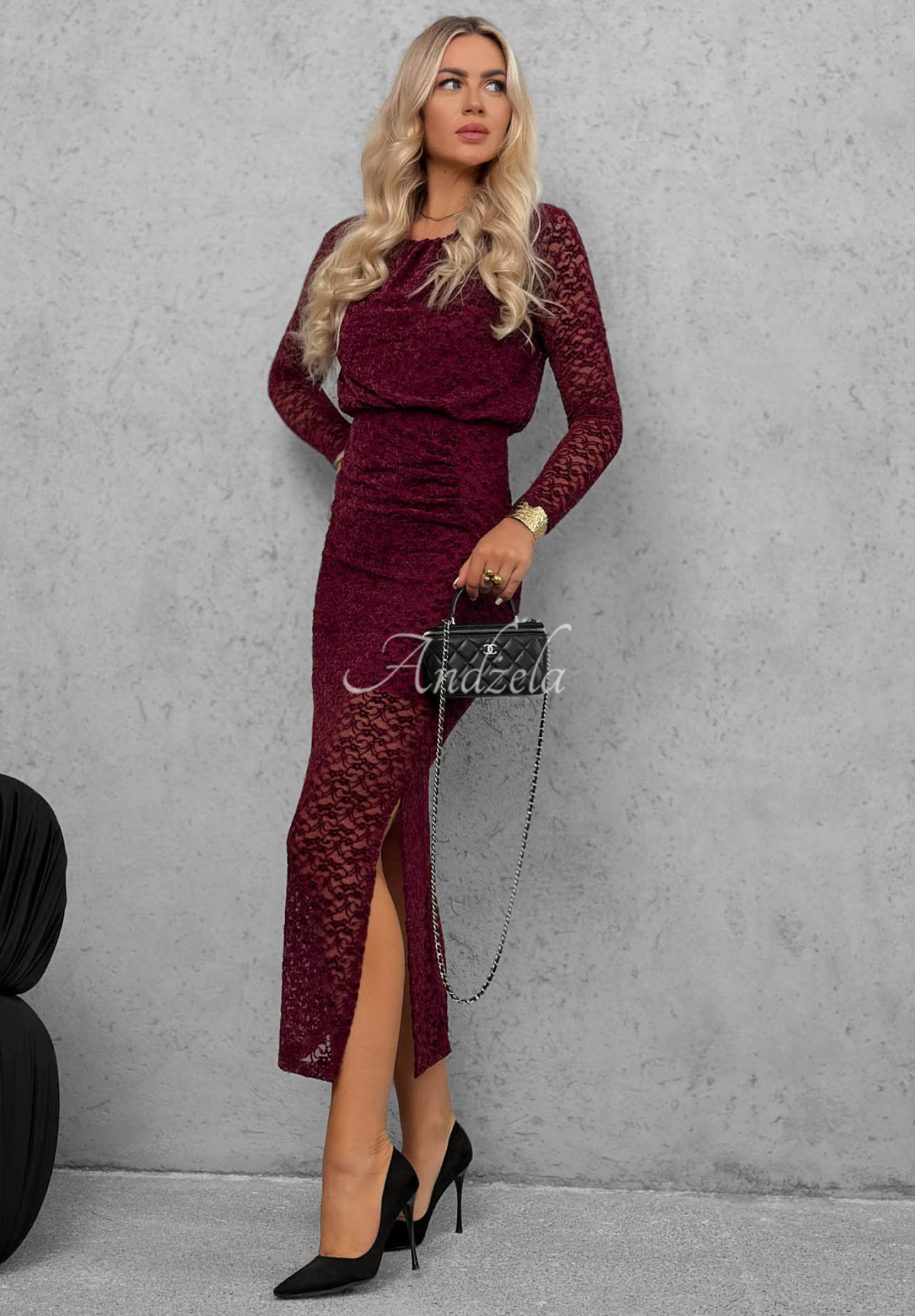 Rochie maxi din dantelă cu pliuri Lace Affair