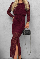 Koronkowa Rochie maxi z marszczeniami Lace Affair negru