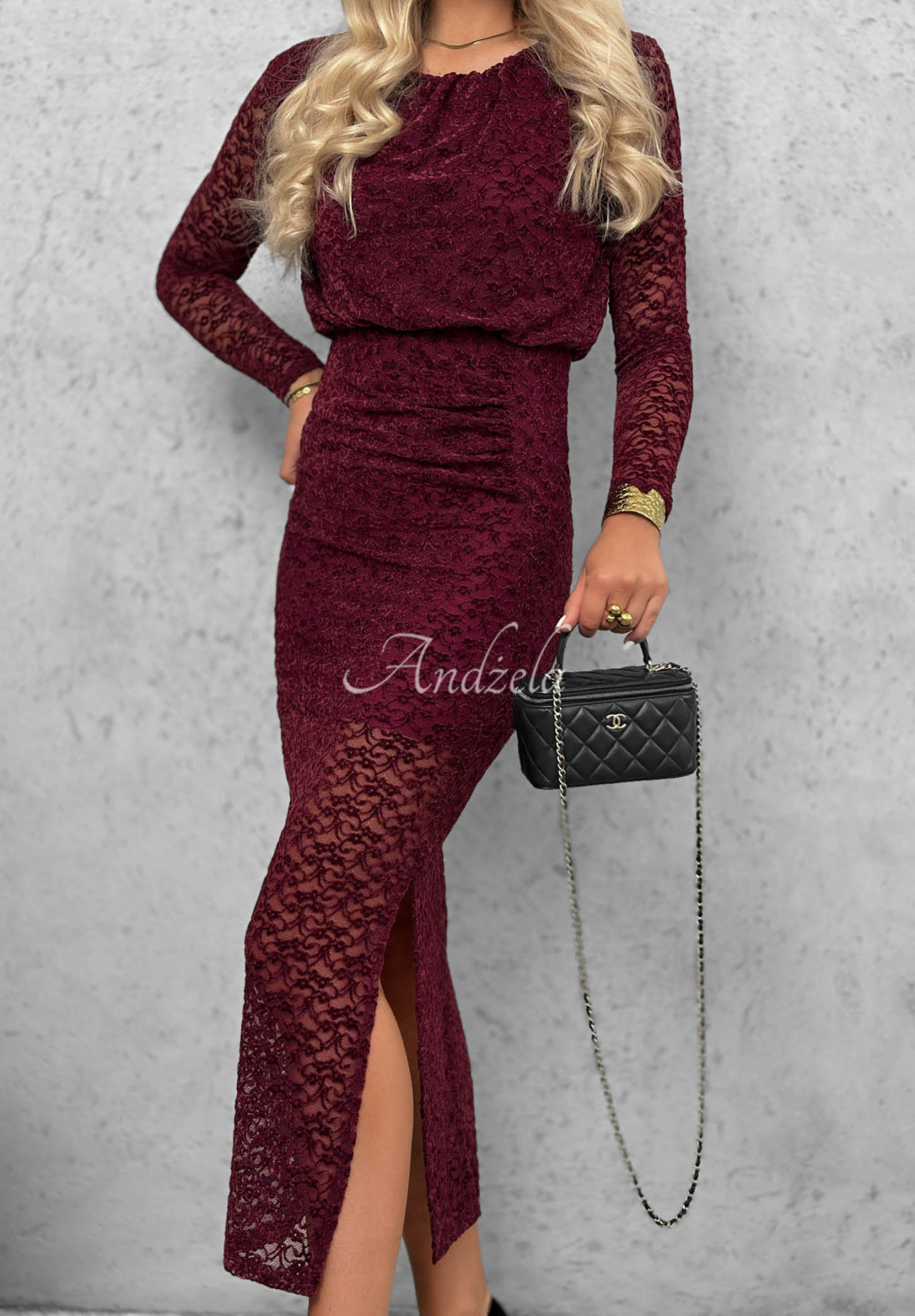Rochie maxi din dantelă cu pliuri Lace Affair