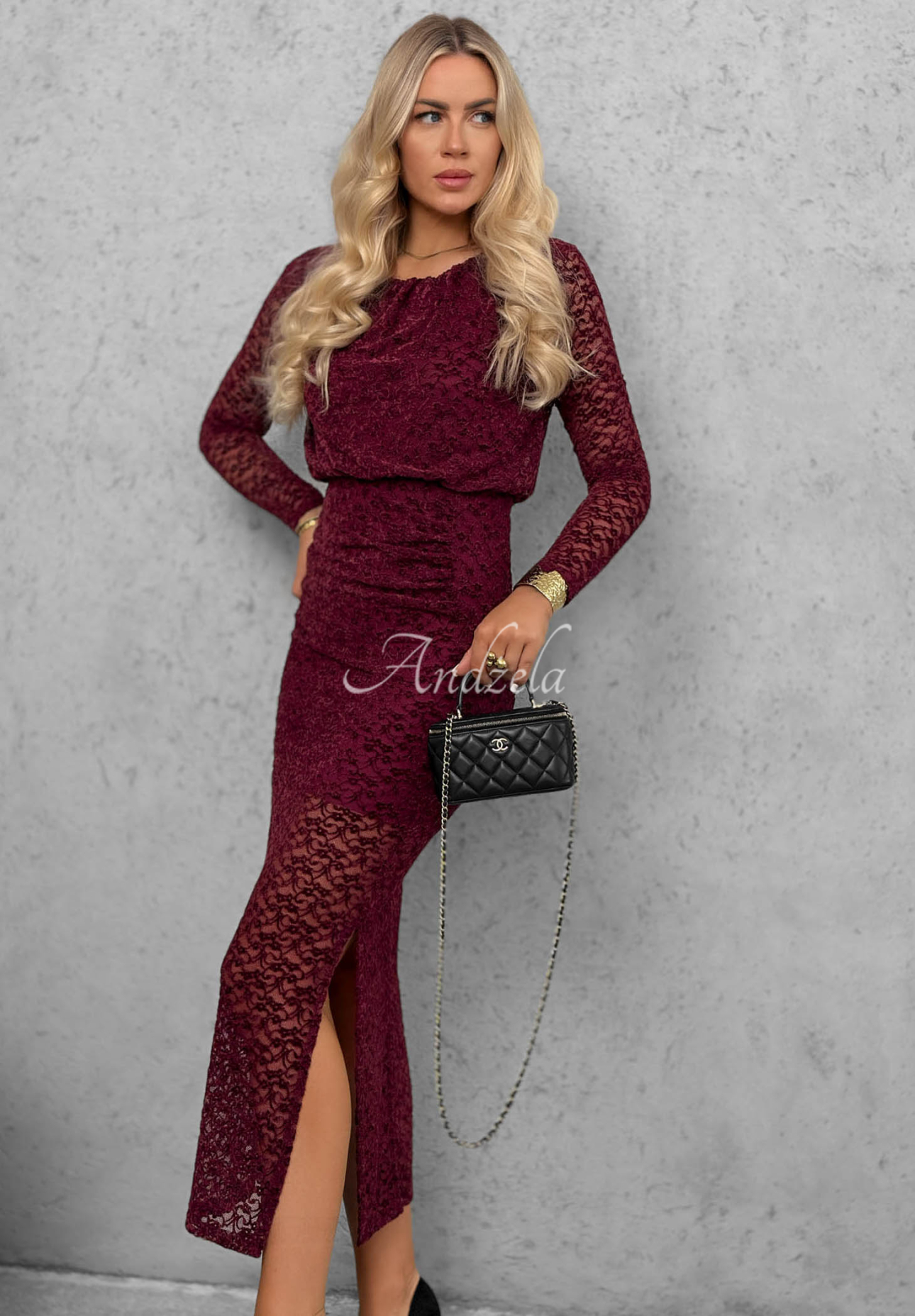 Rochie maxi din dantelă cu pliuri Lace Affair