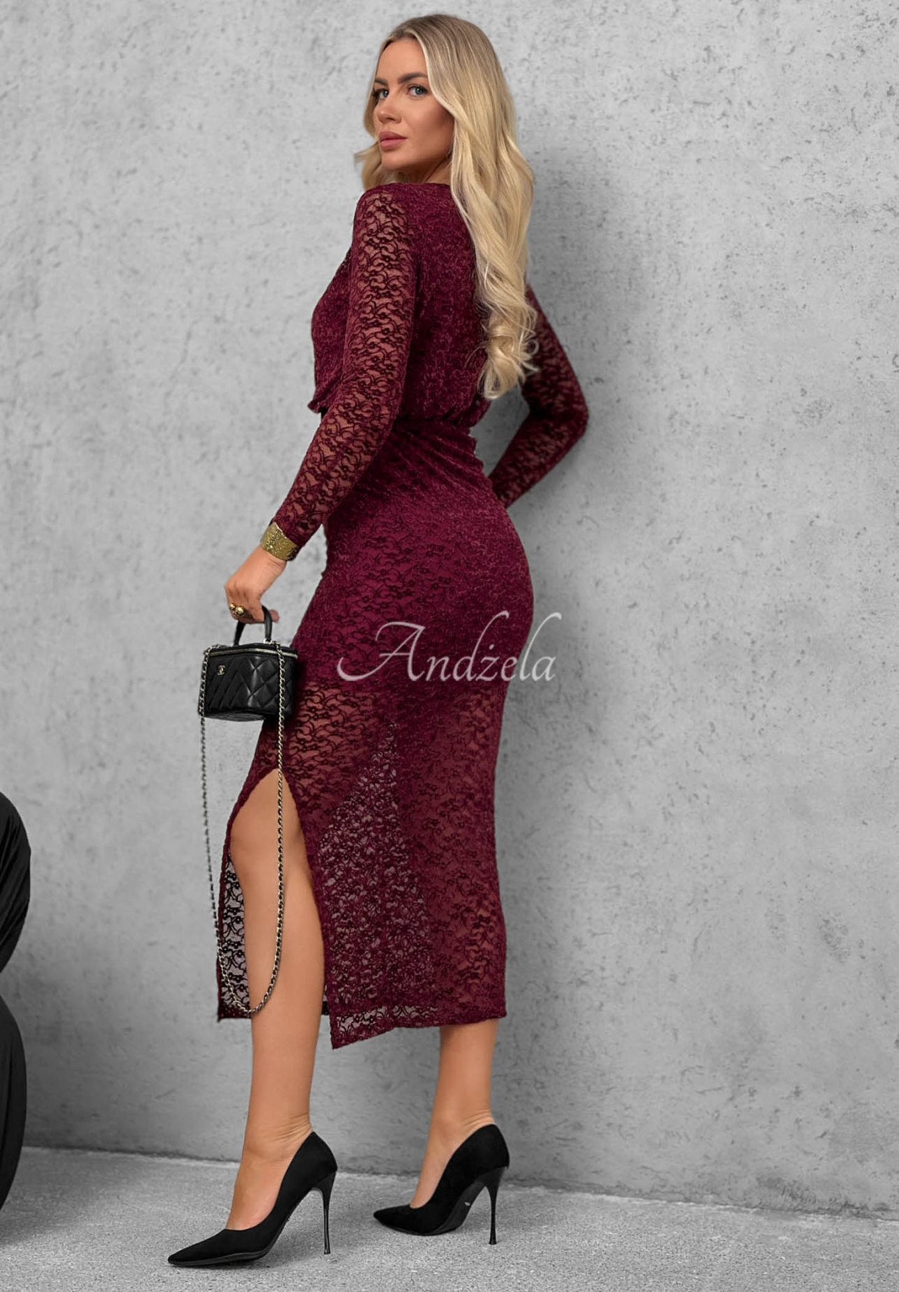 Rochie maxi din dantelă cu pliuri Lace Affair