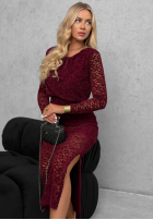 Koronkowa Rochie maxi z marszczeniami Lace Affair negru
