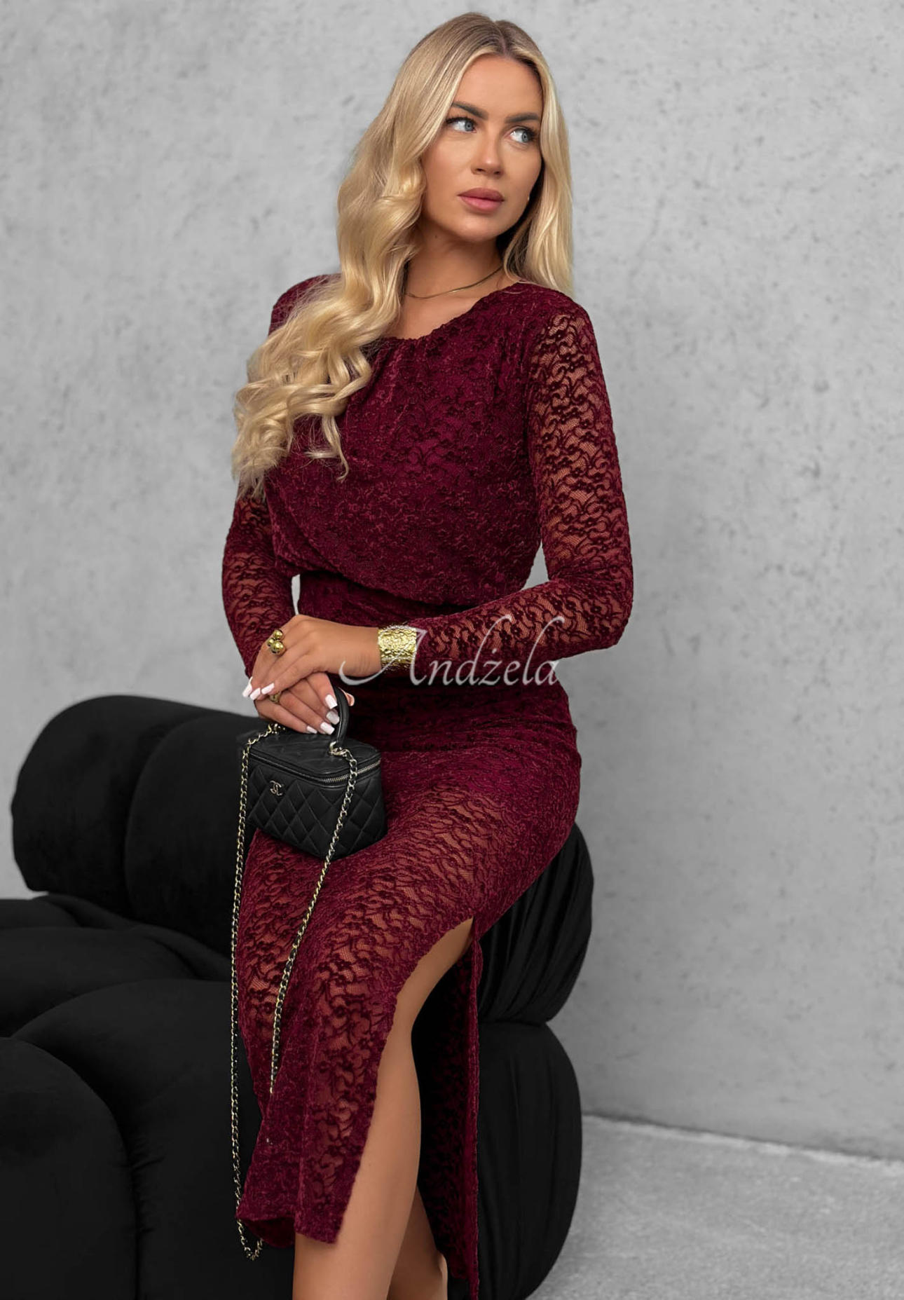 Rochie maxi din dantelă cu pliuri Lace Affair