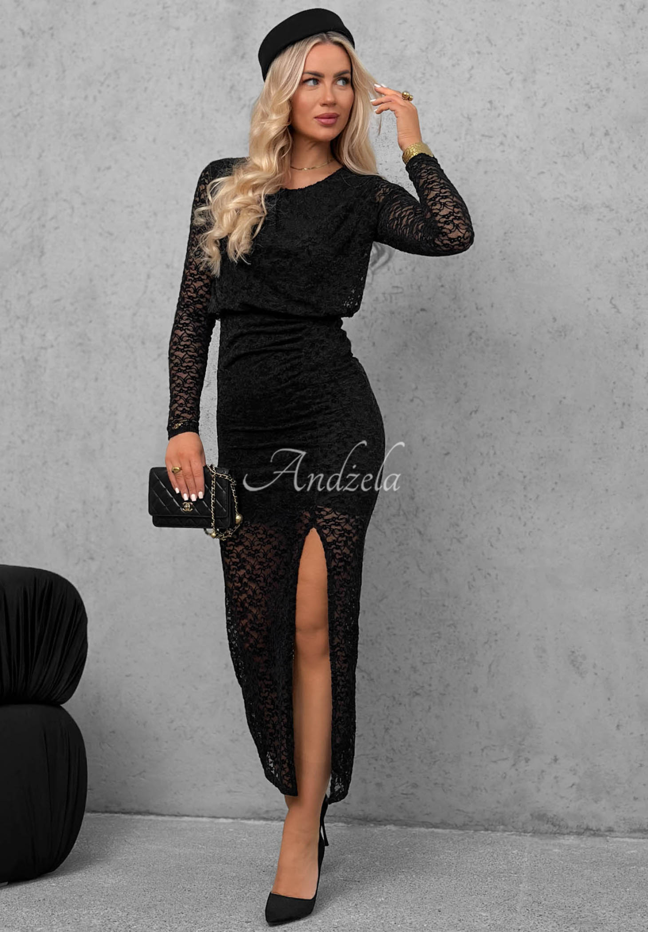 Rochie maxi din dantelă cu pliuri Lace Affair