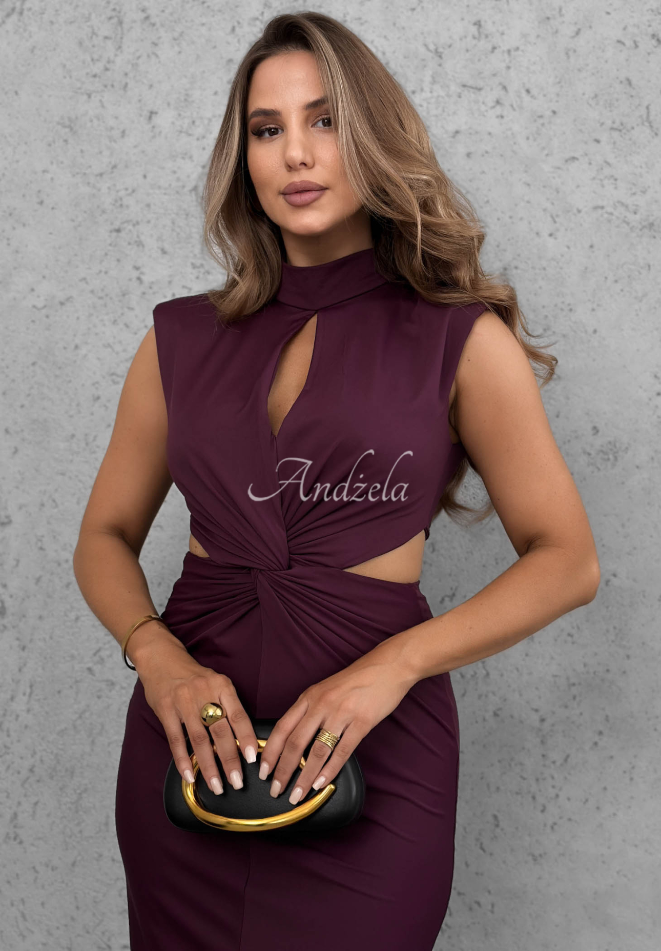 Rochie midi cu decupaje și guler înalt The Evening