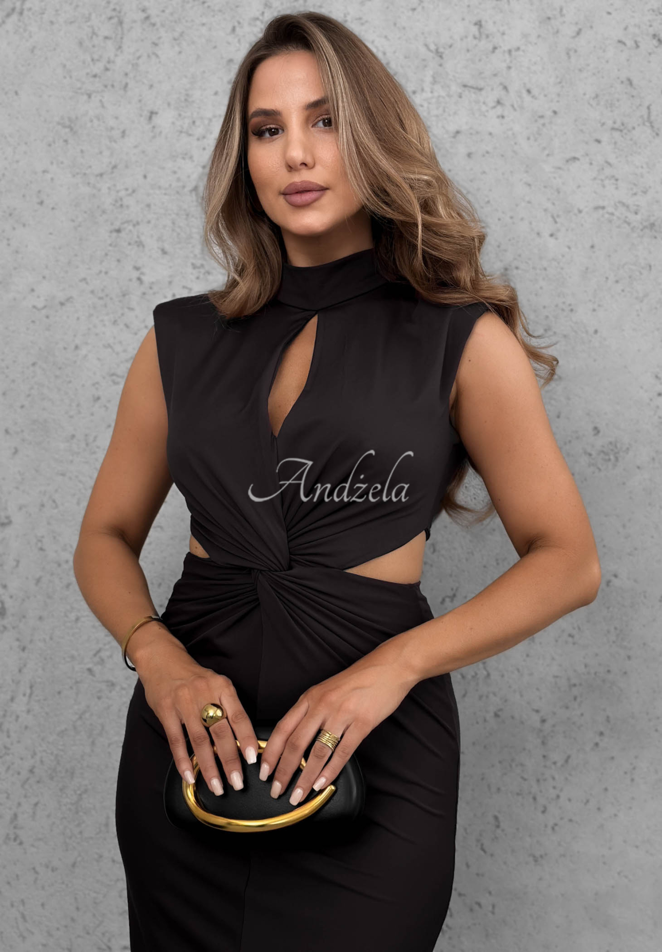 Rochie midi cu decupaje și guler înalt The Evening