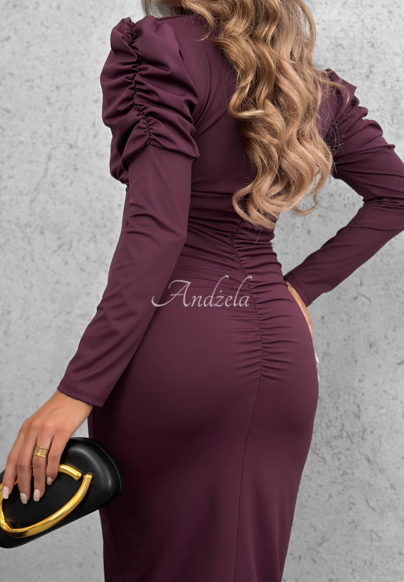 Rochie midi mulată cu pliuri și mâneci bufante Midnight Fantasy
