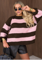 Pulover w paski Hot Dessert czekoladowo-roz