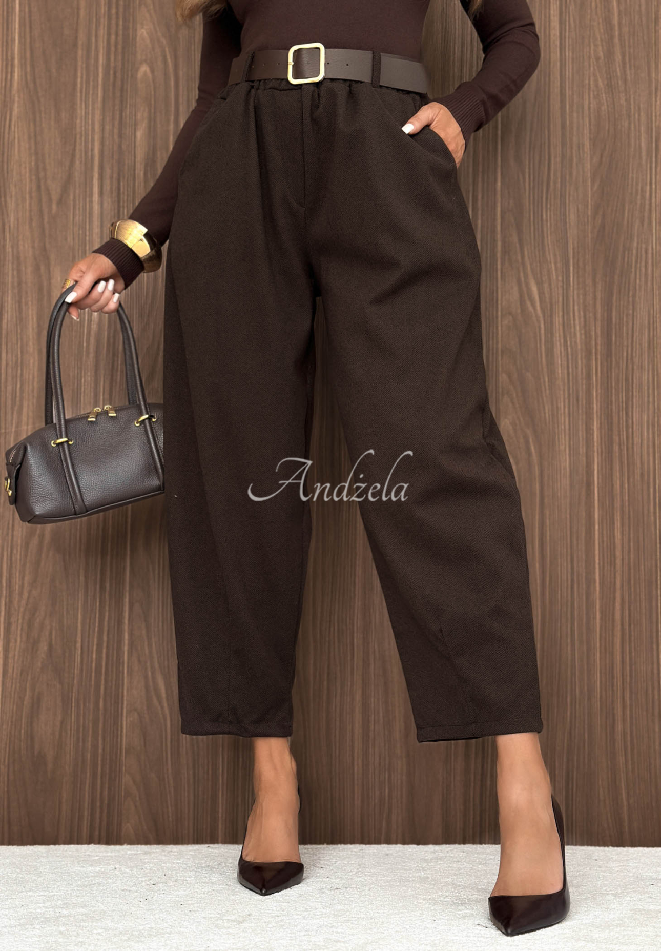 Pantaloni balloon din vâscoză cu curea Autumn Air