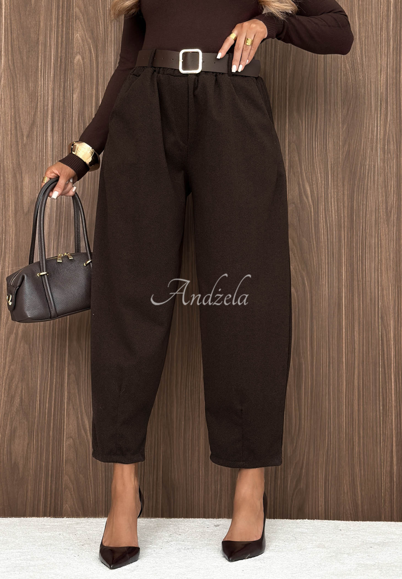 Pantaloni balloon din vâscoză cu curea Autumn Air