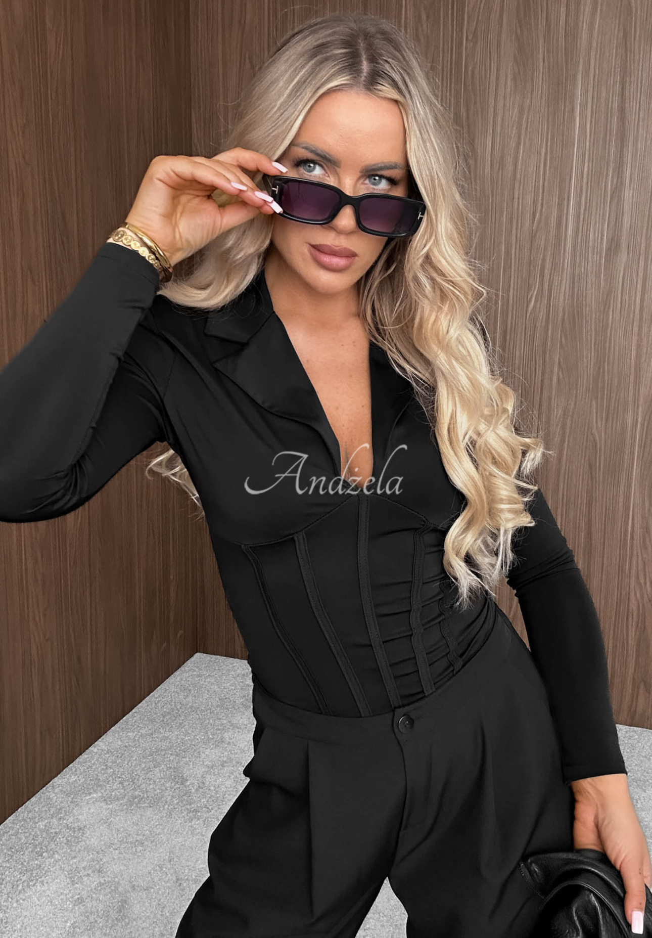 Bluză corset cu mâneci lungi și guler After Dark