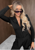Gorsetowa Bluză longsleeve z kołnierzem After Dark negru