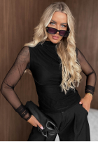 Siateczkowa Bluză longsleeve z marszczeniami Femme Fatale ciocolatie