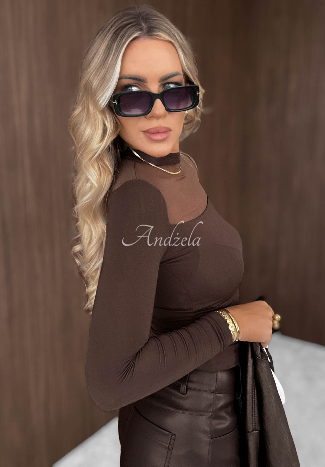 Bluză din viscoză cu mâneci lungi și plasă Pretty Basea