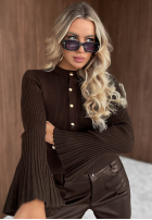 Prążkowana Bluză longsleeve dzwonek Simple Routine ciocolatie