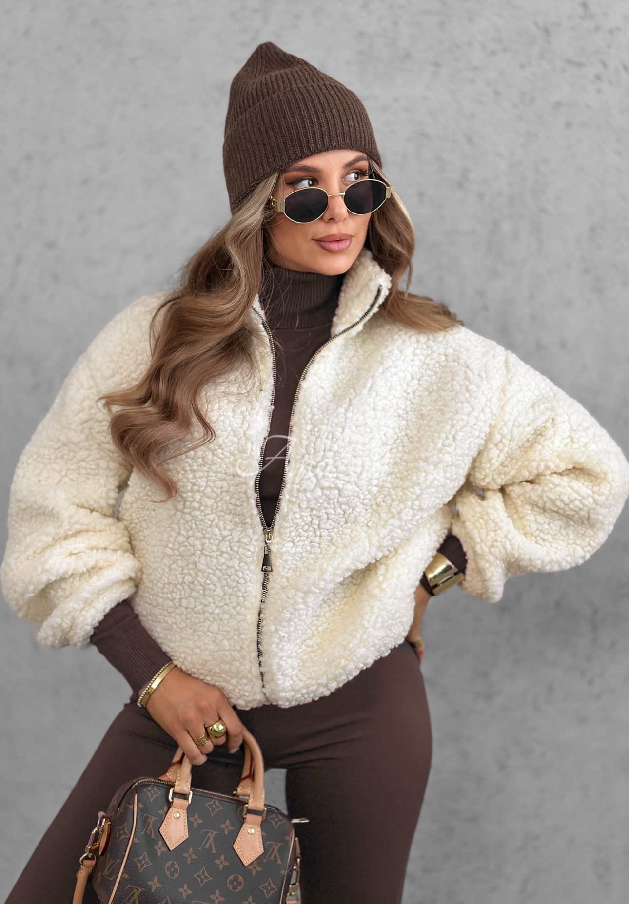 Geacă bomber scurtă din imitație de lână de miel sherpa Cloud Candy