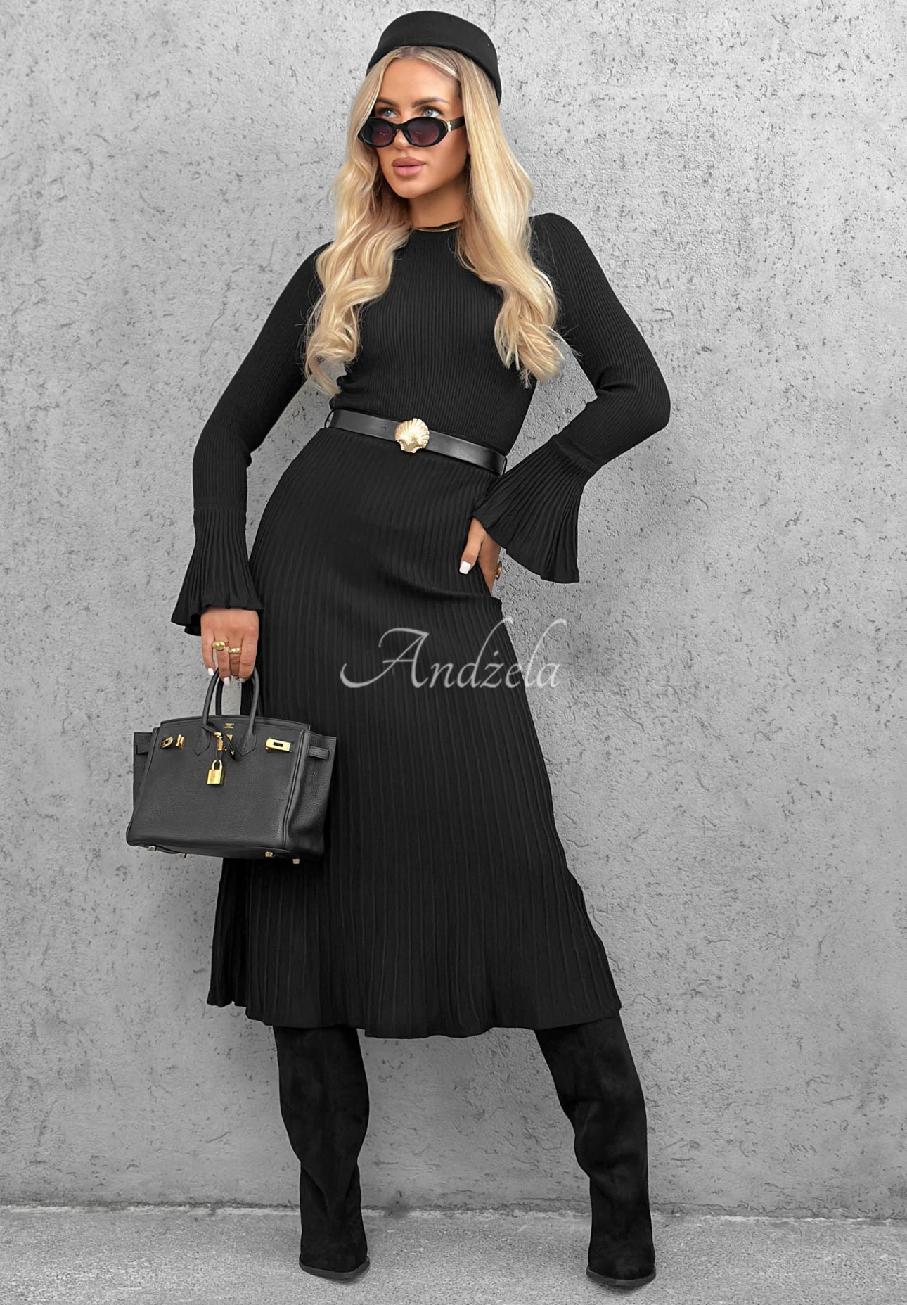 Rochie midi reiată din viscoză cu mâneci lungi evazate Lovely Day