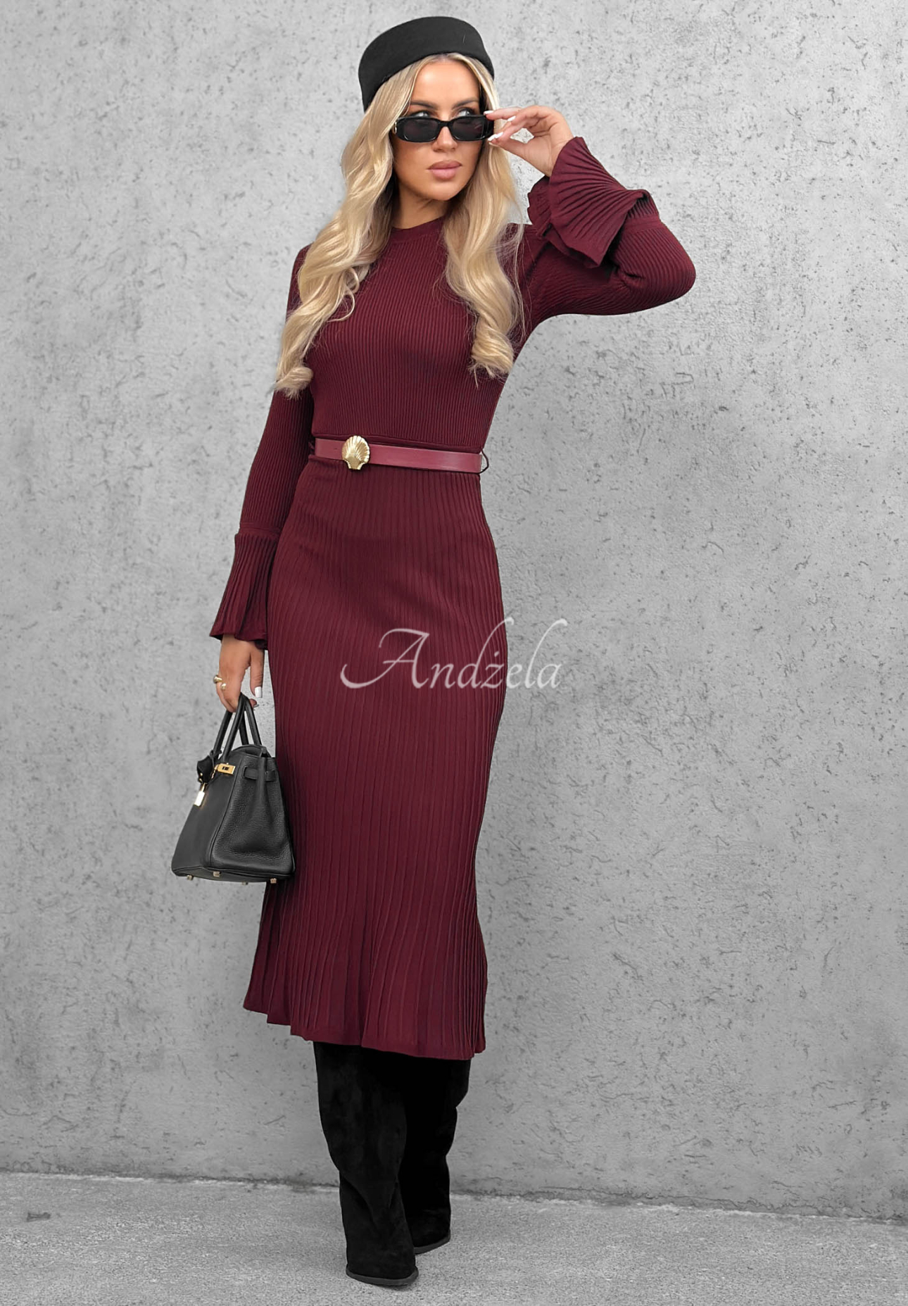 Rochie midi reiată din viscoză cu mâneci lungi evazate Lovely Day