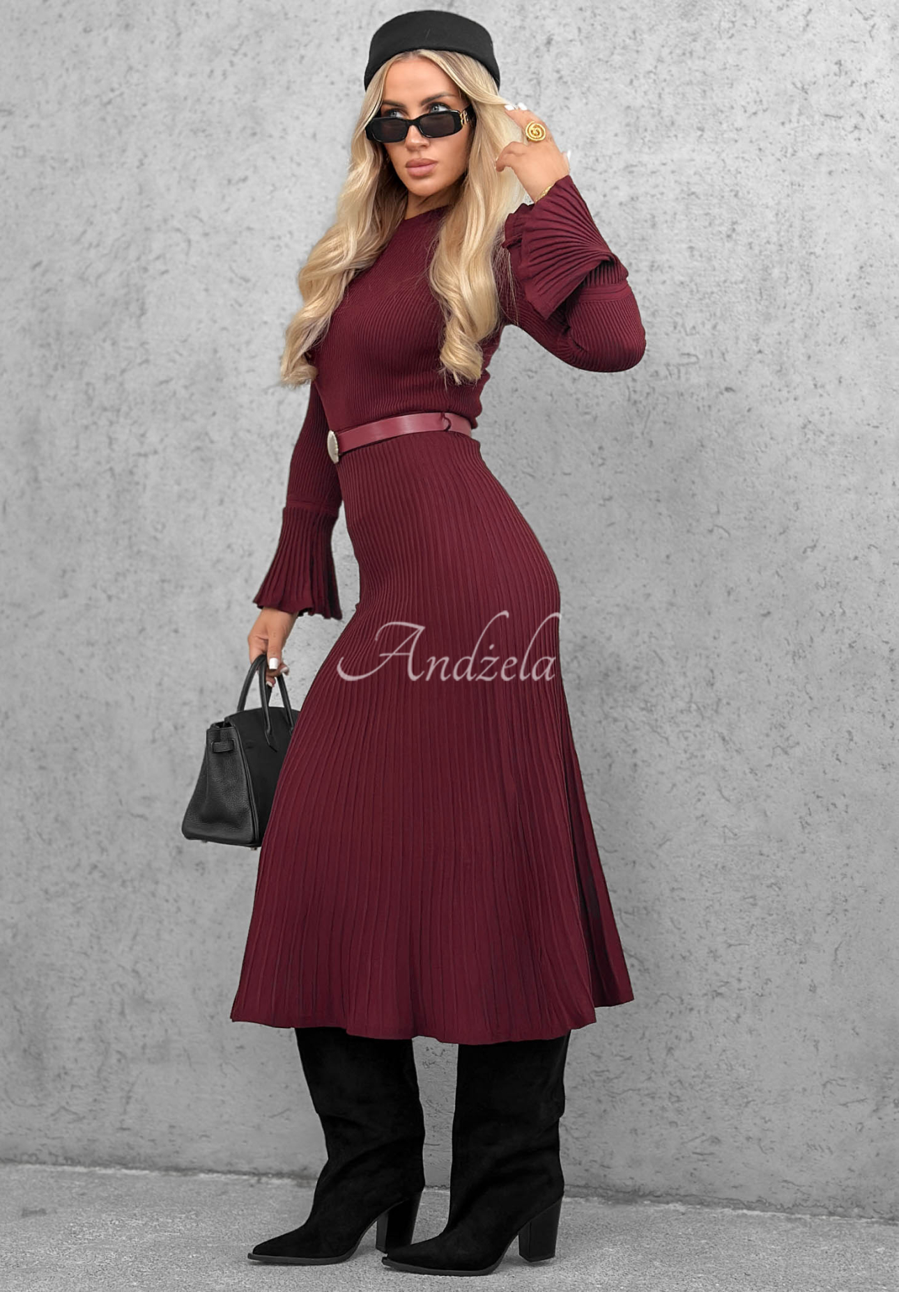 Rochie midi reiată din viscoză cu mâneci lungi evazate Lovely Day
