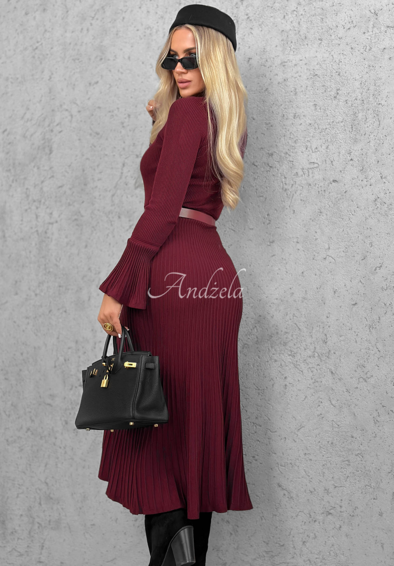 Rochie midi reiată din viscoză cu mâneci lungi evazate Lovely Day